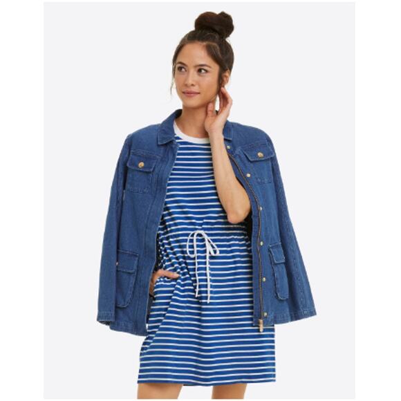 DRAPER JAMES Tie Waist T-Shirt Dress in Blue Nautical Stripe // XS - Picture 4 of 15